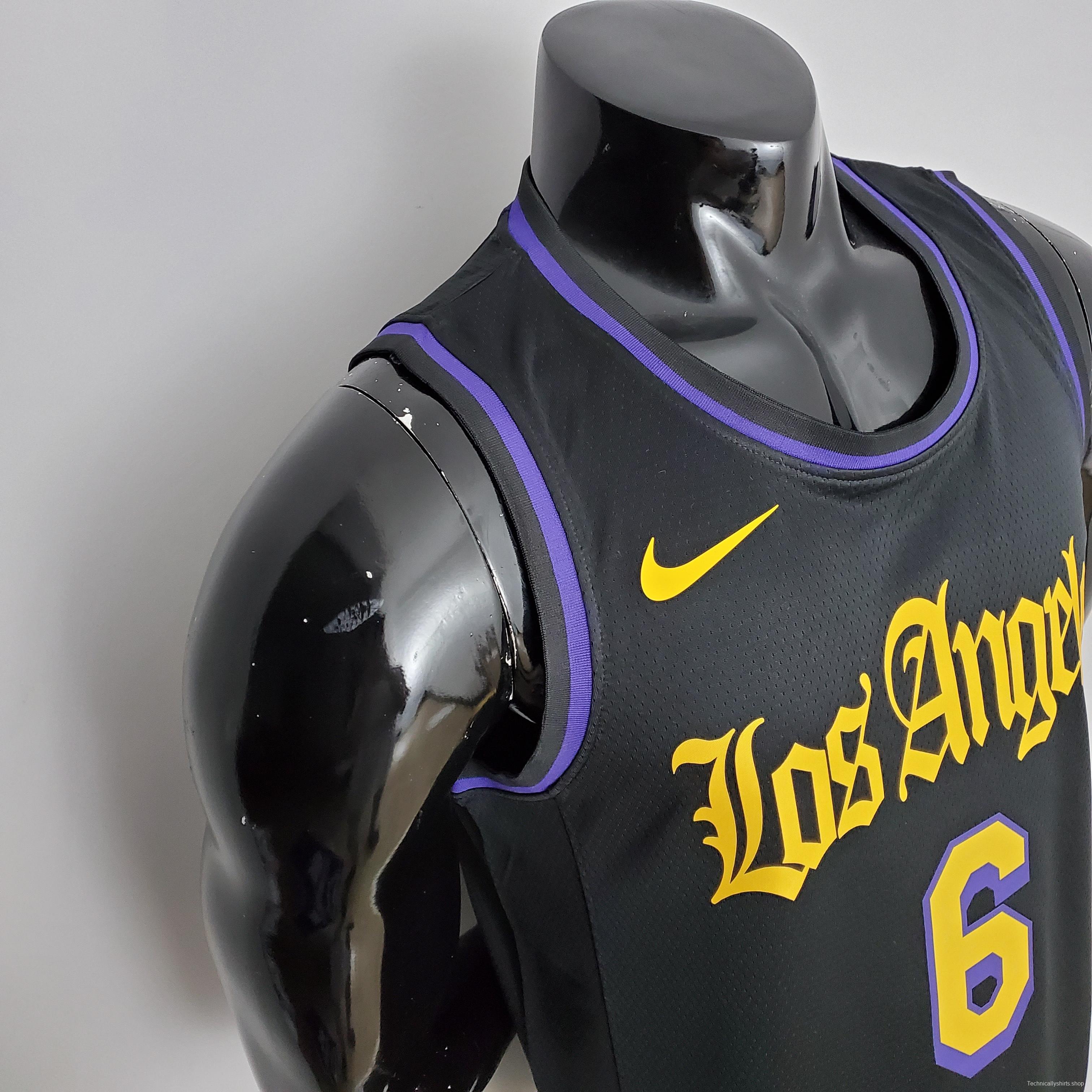 2021 JAMES#6 Los Angeles Lakers Black Latin Black NBA Jersey