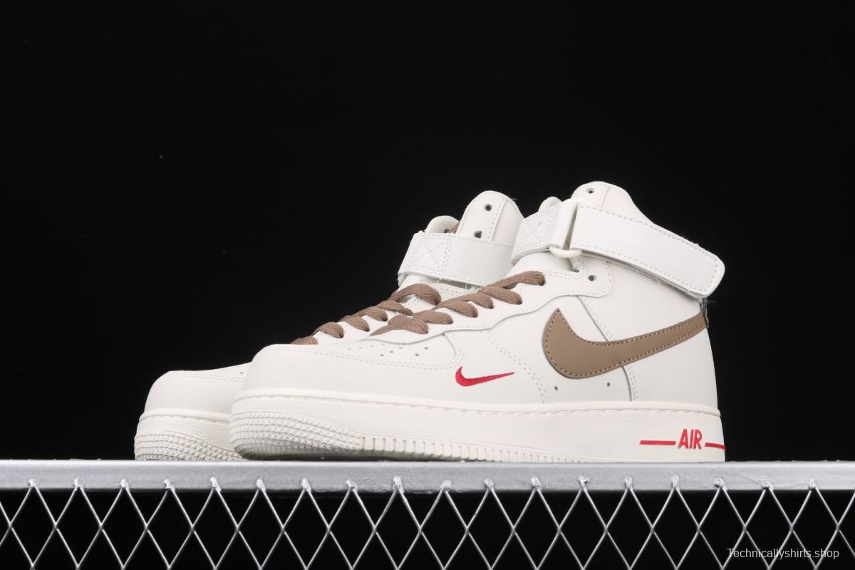 NIKE Air Force 1 Mid milky white light brown hook high-top casual board shoes 808788-995