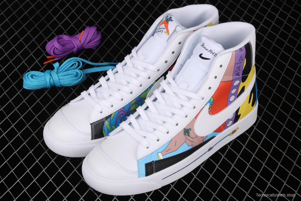 Ruohan Wang X NIKE Blazer Mid 77 Flyleather QS Trail Blazers graffiti high upper board shoes CZ3775-900