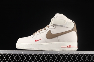 NIKE Air Force 1 Mid milky white light brown hook high-top casual board shoes 808788-995