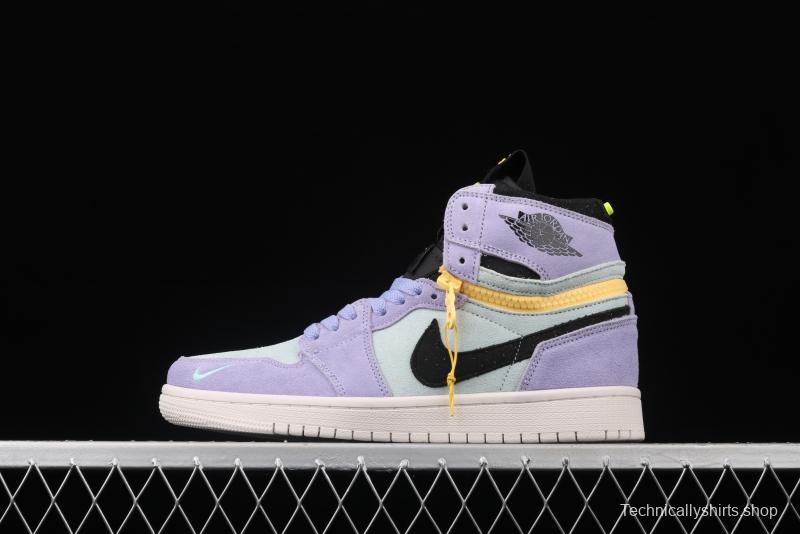 Air Jordan 1 Switch Violet Violet zipper high top cultural basketball shoes CW6576-500