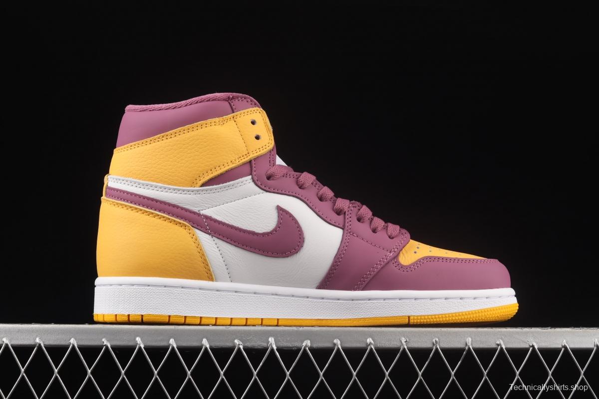 Air Jordan 1 High white-purple-yellow high-top basketball shoes 555088-706