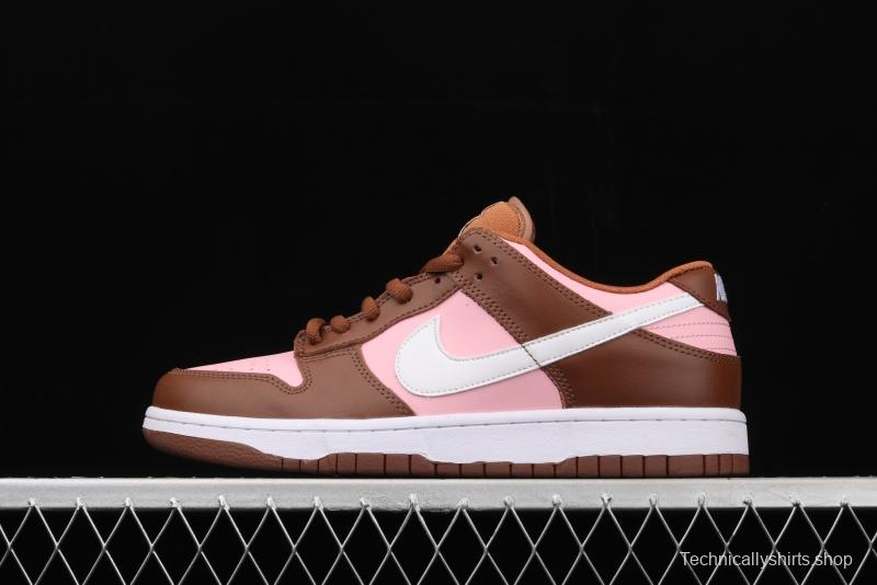 Stussy x SB DUNK Low Pro Cherry cherry pink brown skateboard shoes with low uppers 304292-671