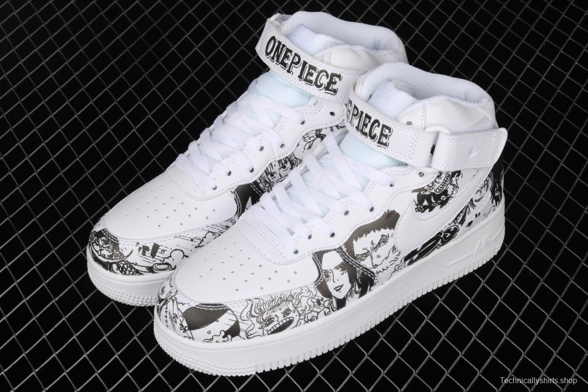 NIKE Air Force 1 High'07 Sea Thief King cartoon black and white cartoon high top board shoes AQ8020-100