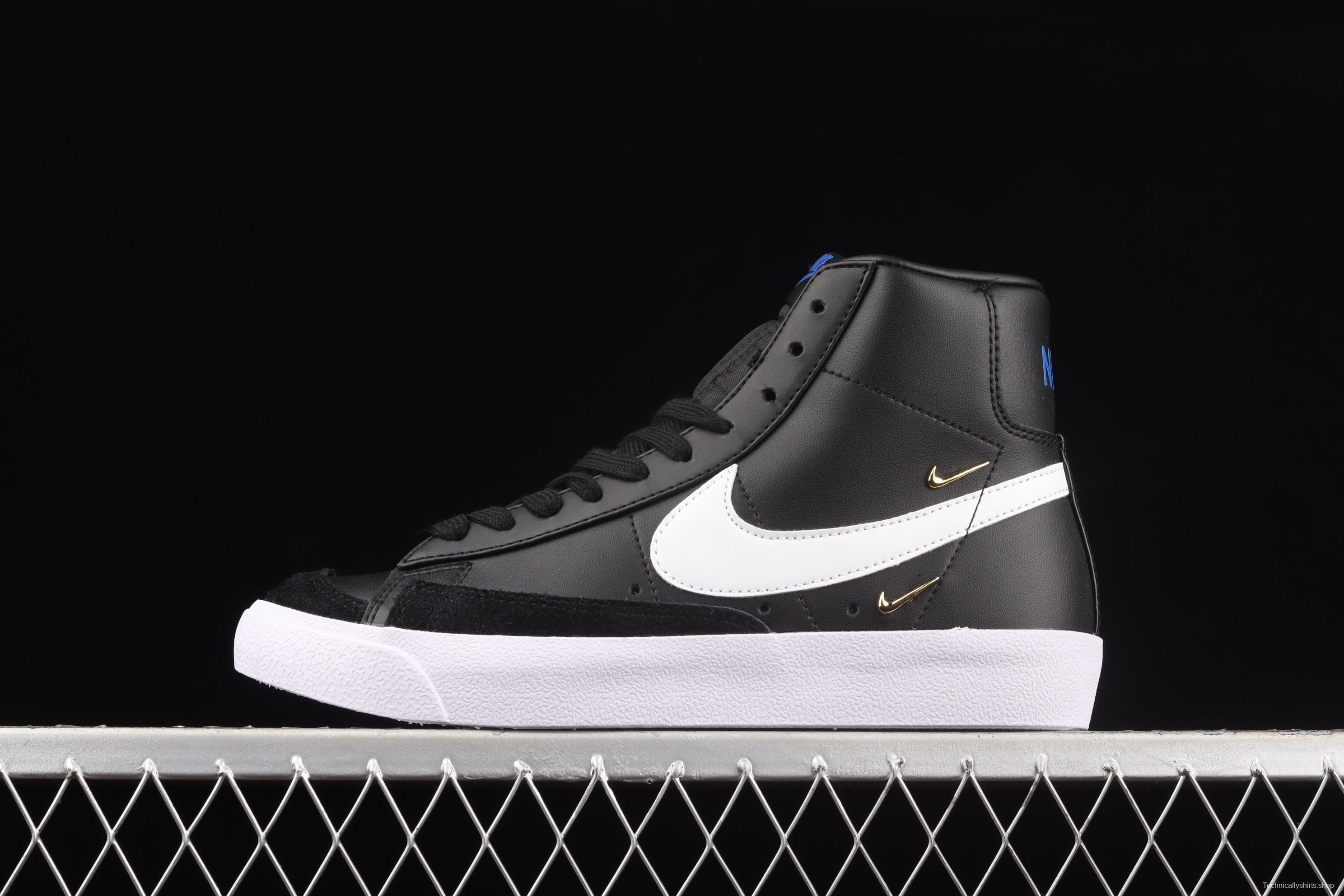 NIKE Blazer Mid'77 SE Chrome Luxe black-and-white gold standard Trail Blazers high-top casual board shoes CZ4627-001