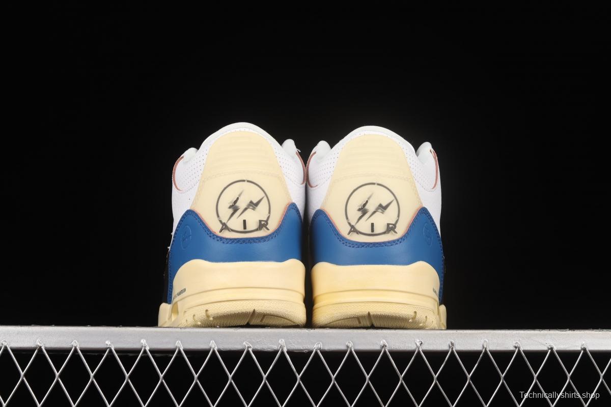 Fragment Design x Air Jordan 3 AJ3 Fujiwara Hiroshi White, Black and Blue Lightning DA3595-100