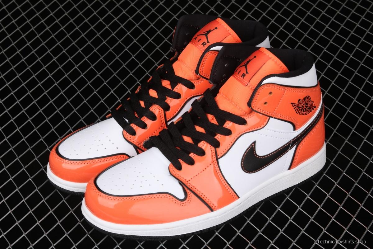 Air Jordan 1 Mid lacquered leather white orange Zhongbang basketball shoes DD6834-802