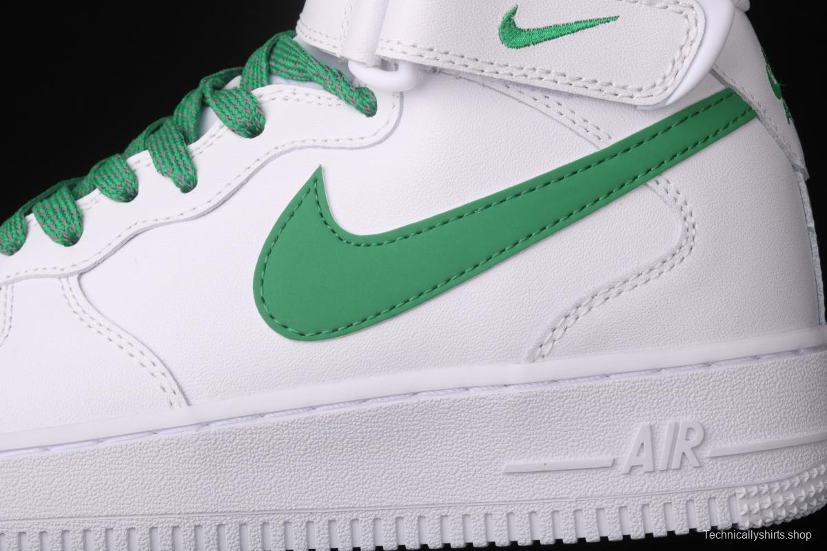 NIKE Air Force 1x07 Mid white and green 3M reflective medium-top casual board shoes 366731-909