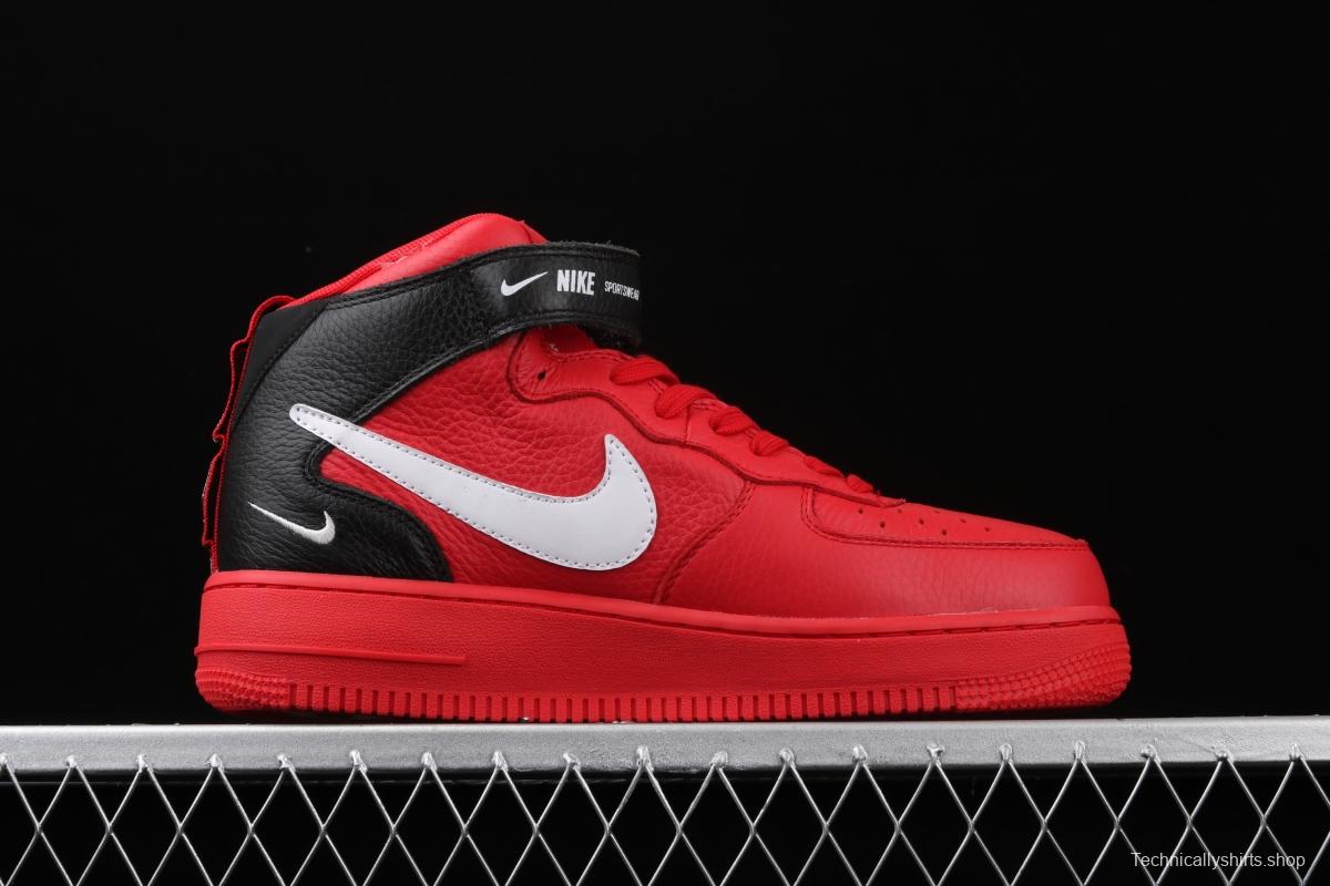 NIKE Air Force 1 Mid'07 Lv8 red and black OW letter casual board shoes 804609-605