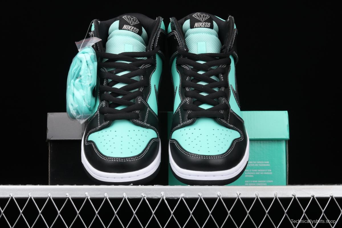 NIKE SB x Diamond DUNK Hi Tiffany joint name ice blue high top casual skateboard shoes 653599-400