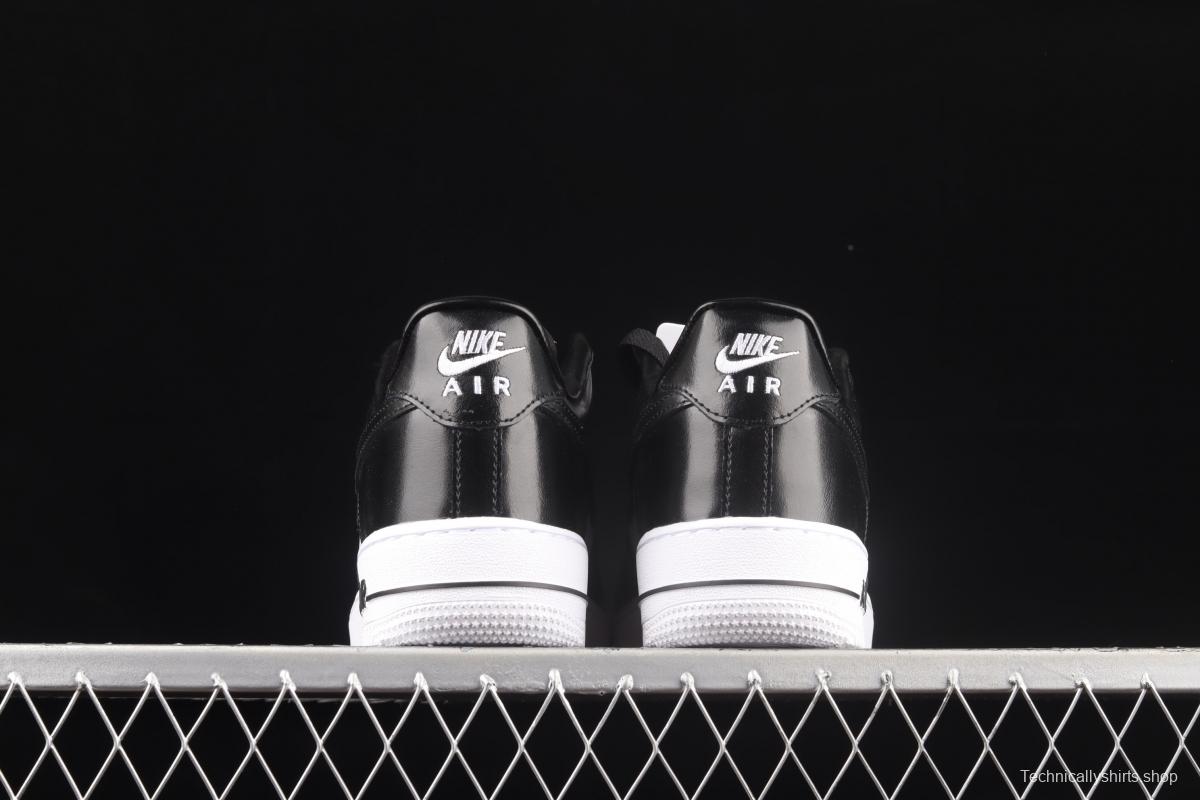 NIKE Air Force 1x07 Low black and white lacquered leather low-top casual board shoes AQ4134-100