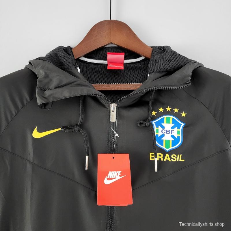 2022 Brazil Black Full Zipper Windbreaker