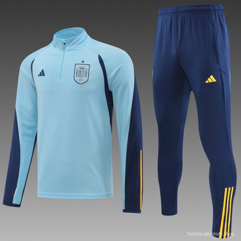 2022 Spain Blue Half Zipper Tracksuit