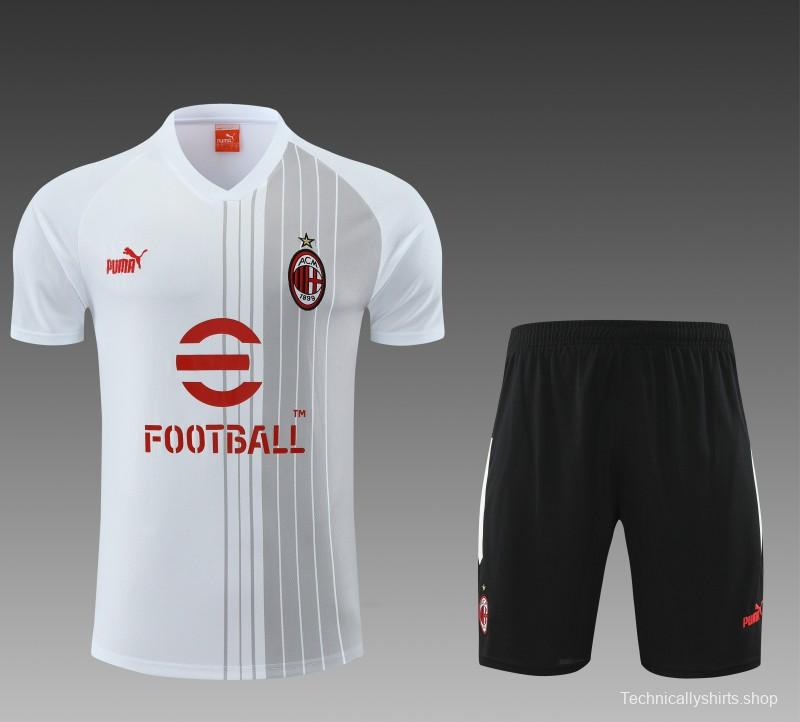 23 24 AC Milan White Grey Short Sleeve+Shorts