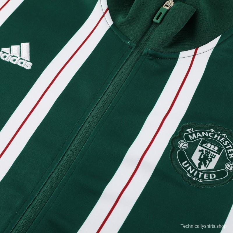 23/24 Manchester United Green White Stripe Full Zipper Jacket+Pants