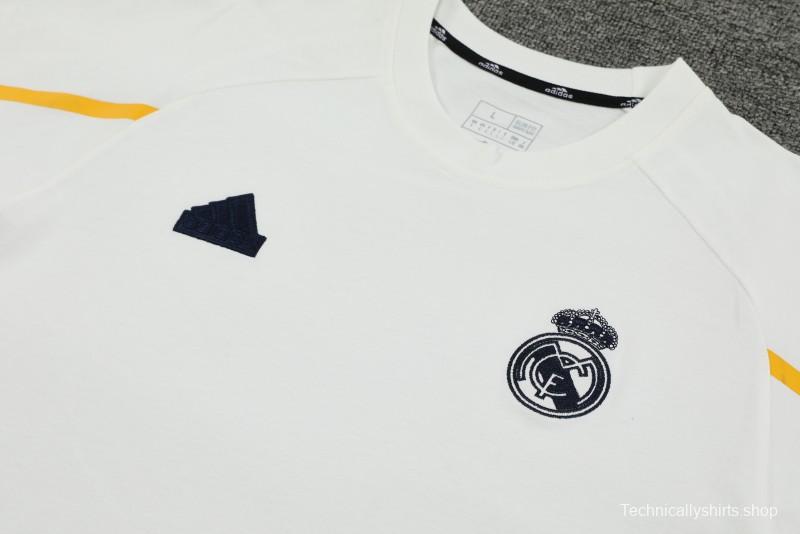 23/24 Real Madrid White Cotton Short Sleeve Jersey+Shorts