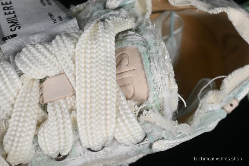 SMILEREPUBLIC Mint Manbo Light Blue Checkered Open Smile Platform Canvas Shoes - G.D4