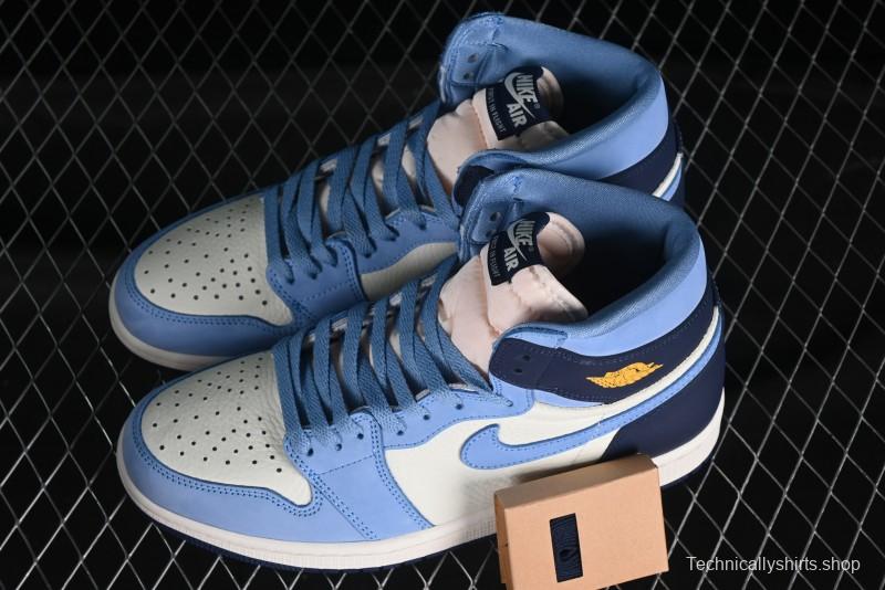 Nike Air Jordan 1 High OG "First in Flight" Basketball Shoes with UNC Blue and Yellow Accents - FD2596-400