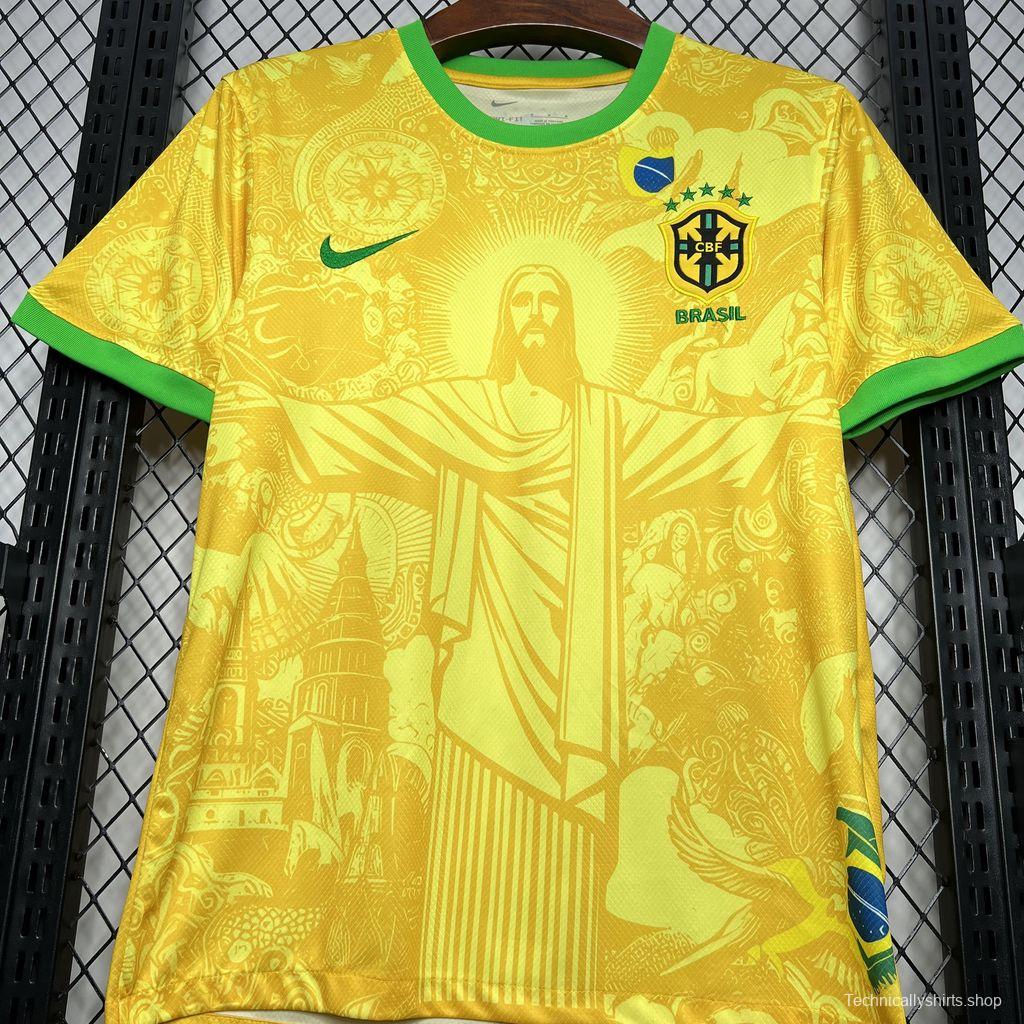 2024 Brazil Christ Yellow Goalkeeper Special Jersey