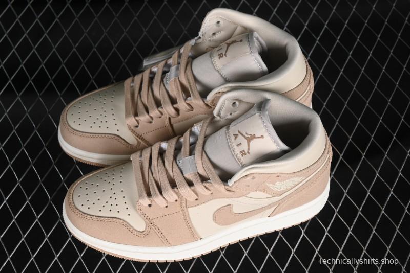 Nike Air Jordan 1 Mid AJ1 Khaki Mid-Top Basketball Shoes - FJ3448-200