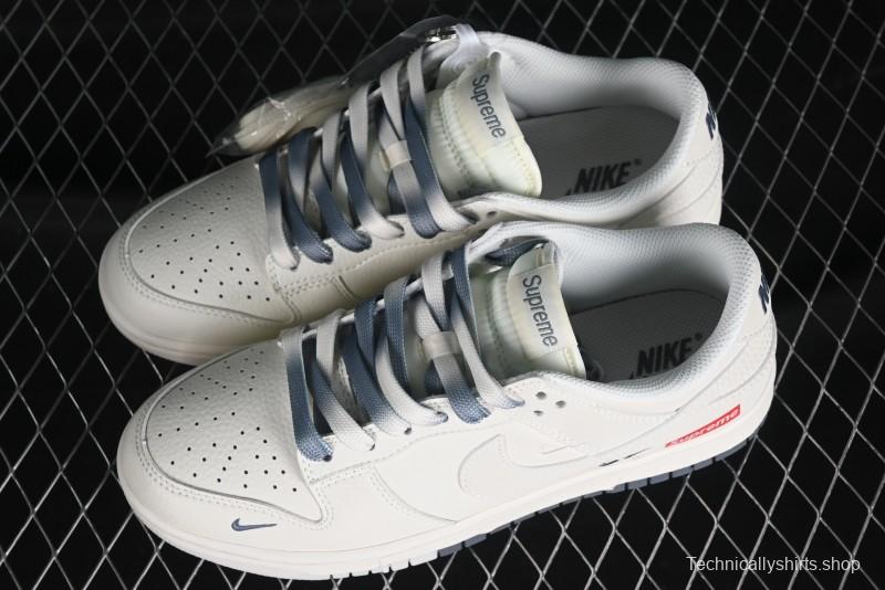 Supreme x Nike SB Dunk Low Anniversary Edition White Grey Customized Low-Top Casual Skate Shoes - BB8657-105