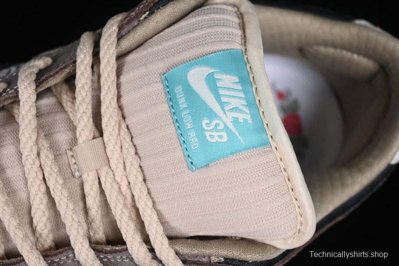 Nike SB Dunk Low Retro Sneakers with Floral Embossed Design and Tiffany Blue Accents - FZ3129-200