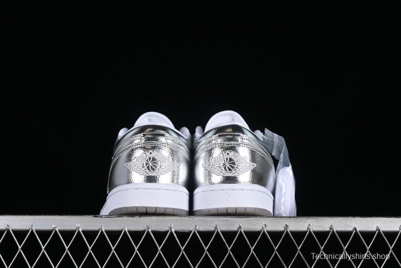 Nike Air Jordan 1 Low "Metallic Silver" Casual Sneakers with Metallic Accents - FN5030-001