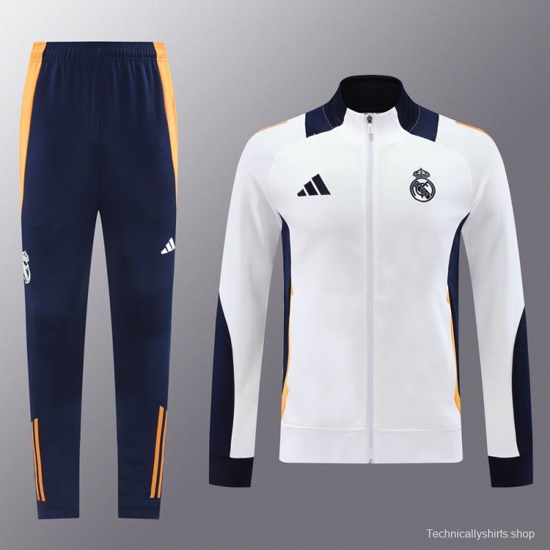 24/25 Real Madrid White Full Zipper Jacket +Long Pants