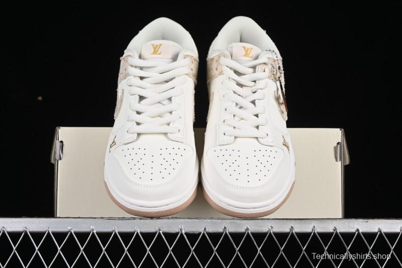 Nike SB Dunk Low LV Collaboration - Yellow Denim Beige with Yellow Swoosh Anniversary High-End Custom Low-Top Casual Skate Shoes - DJ2024-007