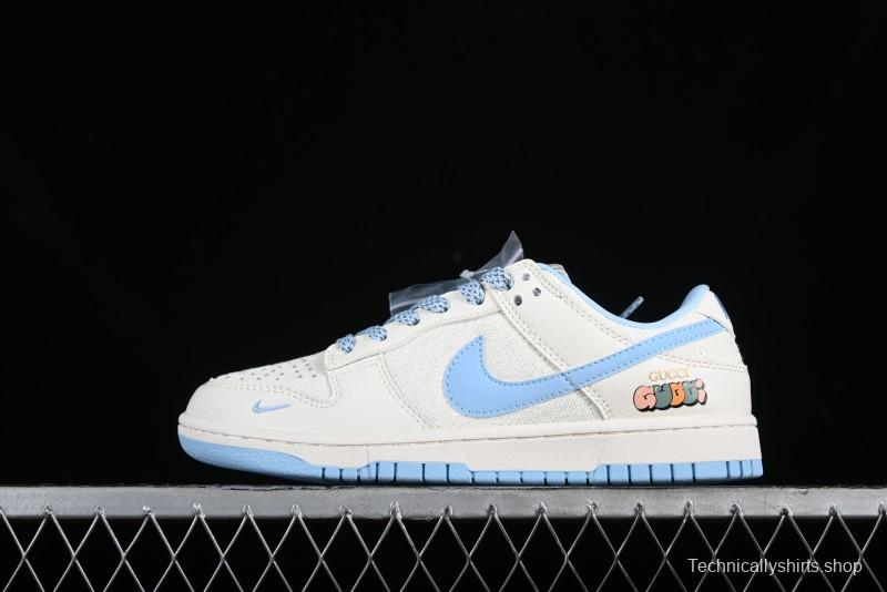 Nike SB Dunk Low Gucci Collaboration - Beige & Light Blue Crochet Fabric Anniversary High-End Custom Low-Top Casual Skate Shoes - DQ1098-376