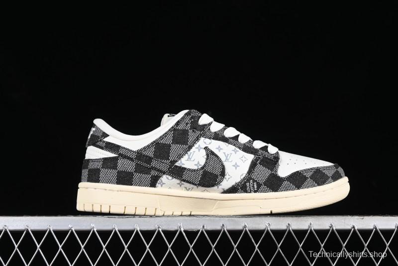 Nike SB Dunk Low LV Collaboration - Black Checkerboard Anniversary Custom Low-Top Casual Skate Shoes - XB3802-353