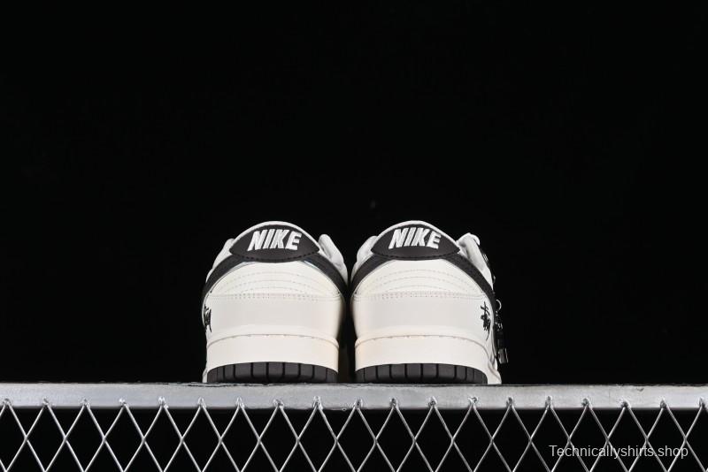 Stussy x Nike SB Dunk Low Anniversary Customized Casual Sneakers in Off-White Black Swoosh - DQ1098-378