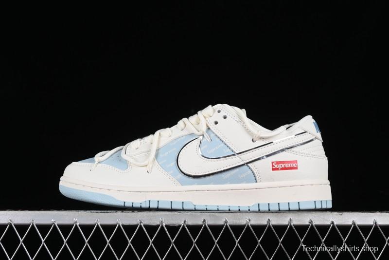 Nike SB Dunk Low Supreme Collaboration - Ice Blue Engraving Anniversary Customized Low-Top Casual Skate Shoes - JJ5688-107