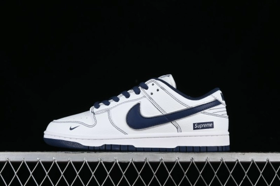 Nike Supreme x SB Dunk Low Collaboration - Navy Blue Anniversary High-End Custom Low-Top Casual Skate Shoes - DY1503-005