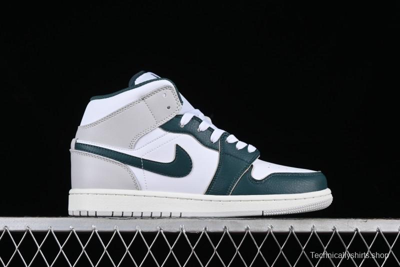 Nike Air Jordan 1 Mid Basketball Shoes with Oxidized Green Leather and Perforated Toe - FQ7720-103