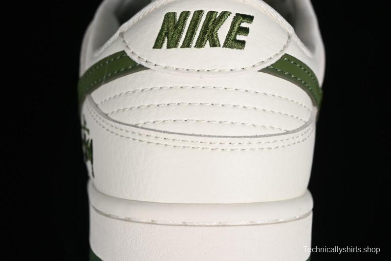 Nike SB Dunk Low Stussy Collaboration - Green Floral Anniversary Custom Low-Top Casual Skate Shoes - CF3688-008
