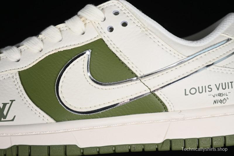 Nike SB Dunk Low LV Collaboration - Beige Olive Green Anniversary Custom Low-Top Casual Skate Shoes - BB8766-211