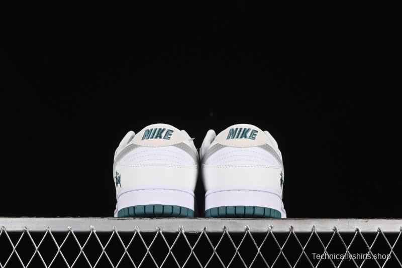 Nike SB Dunk Low Stussy Collaboration - White Grey Green Print Anniversary High-End Custom Low-Top Casual Skate Shoes - XX2025-808