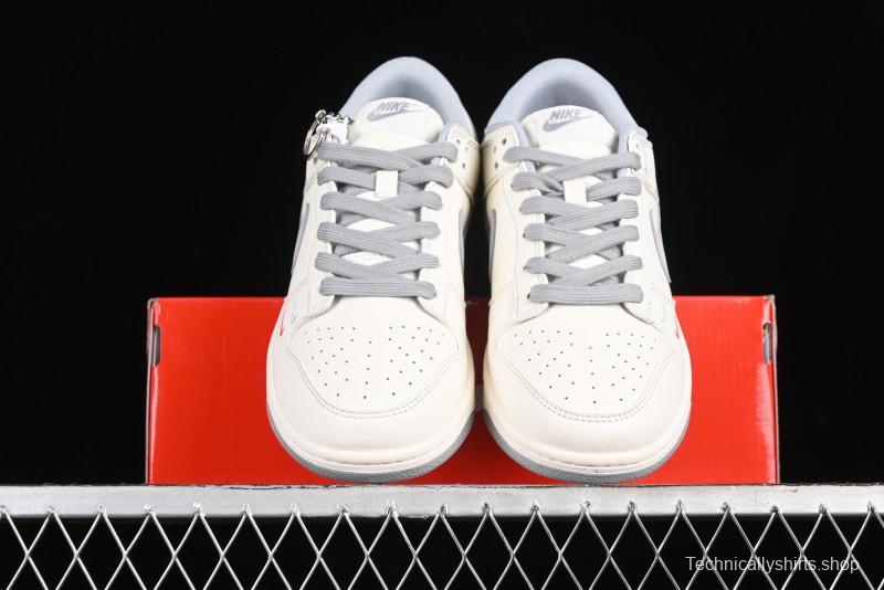 Nike SB Dunk Low Supreme Collaboration - Off White Gray Double Swoosh Anniversary Custom Low-Top Casual Skate Shoes - XX2025-317
