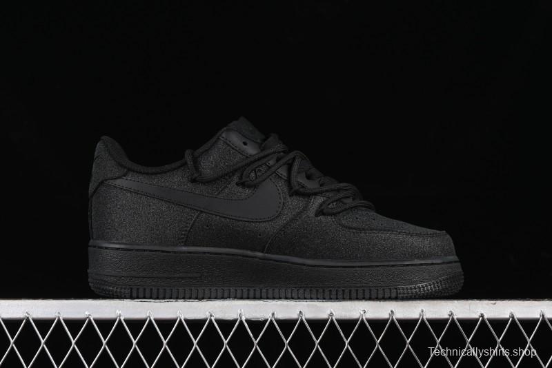 Nike Air Force 1 '07 Low Cleanfit High Street Retro Style All Black Star-Studded Diamond Accents Lace-Up Low-Top Casual Sneakers - ZH0316-030