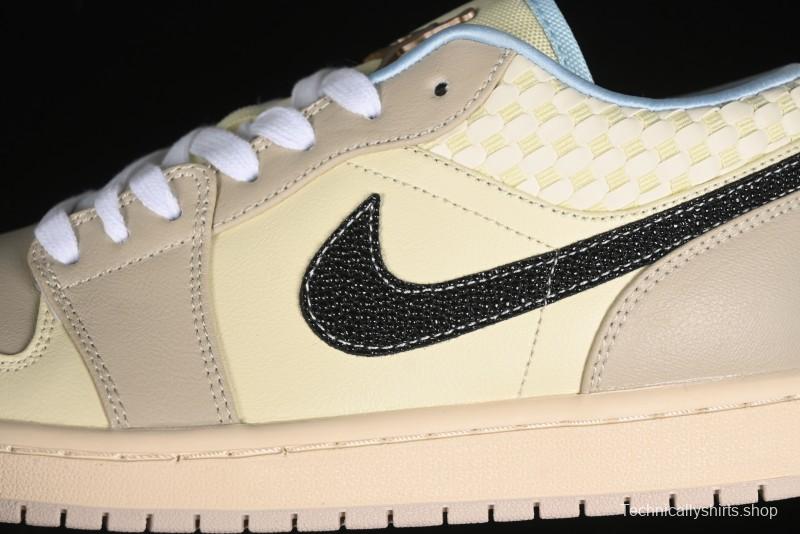 Nike Air Jordan 1 Low Retro Basketball Shoes in Soft Beige with Black Logo Accent - HQ3440-101