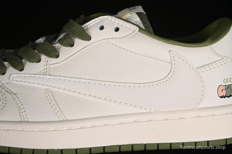 Nike Travis Scott x Fragment Design x Air Jordan 1 Low OG SP AJ1 Retro Sneakers in Off-White & Fresh Green - DM6688-606