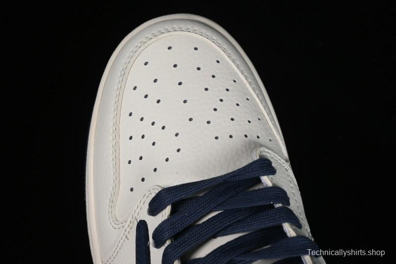 Nike Travis Scott x Fragment Design x Air Jordan 1 Low OG SP AJ1 Supreme Collaboration - White Navy Blue Low Top Casual Sneakers - XZ116