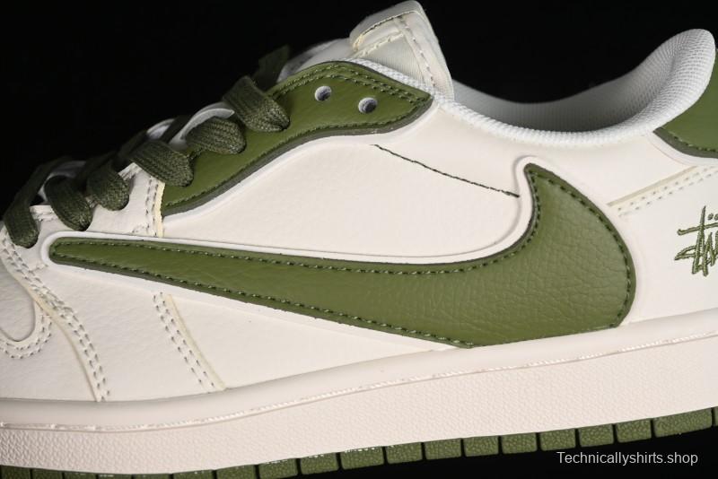 Nike Travis Scott x Fragment Design x Air Jordan 1 Low OG SP AJ1 Retro Sneakers in Sail Military Green - DM6688-602