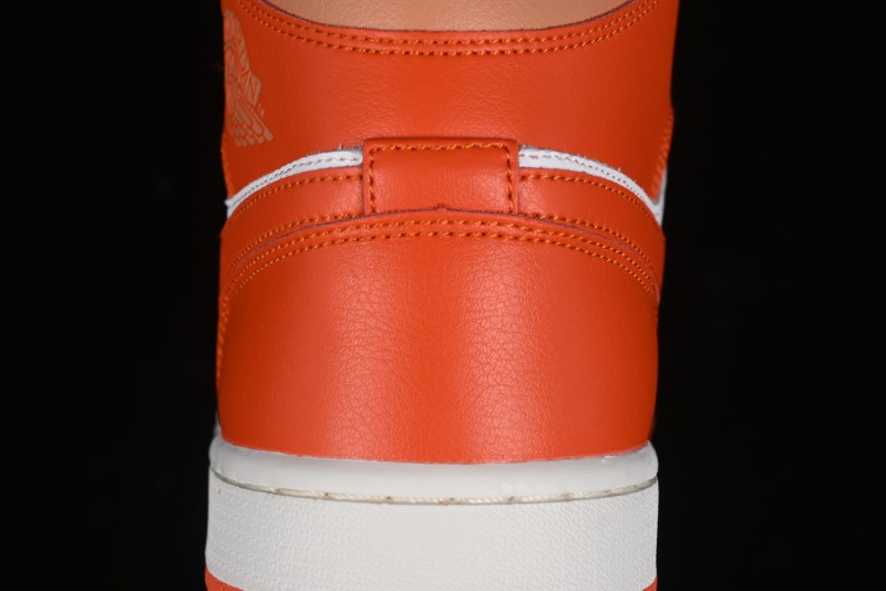 Nike Air Jordan 1 Mid Basketball Shoes in White and Orange Colorway - BQ6472-108