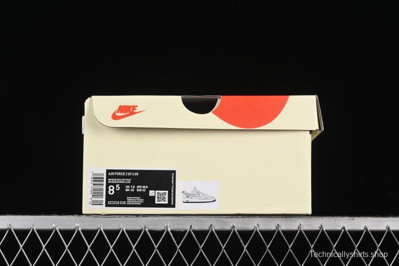 Nike Air Force 1 '07 Low Stussy Collaboration - Grey Pigskin Blue Sole Low-Top Casual Sneakers - XZ3318-028