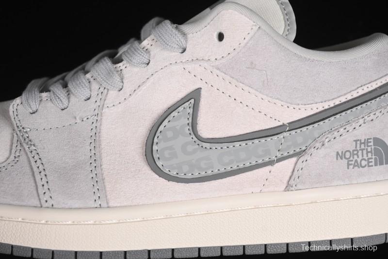 Nike Air Jordan 1 Low AJ1 The North Face Collaboration - Suede Grey Retro Basketball Shoes - DM5688-111