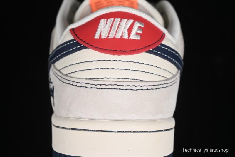 Nike SB Dunk Low Stussy Collaboration - Patchwork Grey White Dark Blue Swoosh Anniversary Custom Low-Top Casual Skate Shoes - MM1089-025