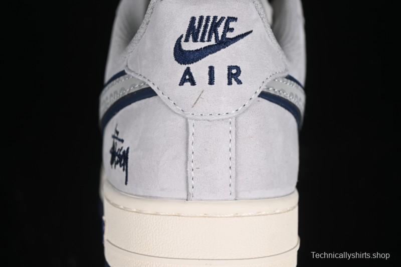 Nike Air Force 1 '07 Low Stussy Collaboration - Grey Pigskin Blue Sole Low-Top Casual Sneakers - XZ3318-028