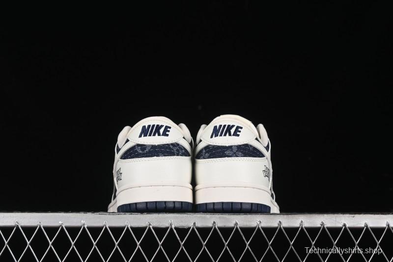 Nike SB Dunk Low LV Collaboration - Light Blue Denim Print Anniversary High-End Custom Low-Top Casual Skate Shoes - XB3802-359